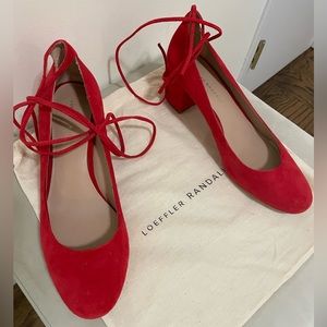 Red Loeffler Randall Heels with Ankle Ties - size 9